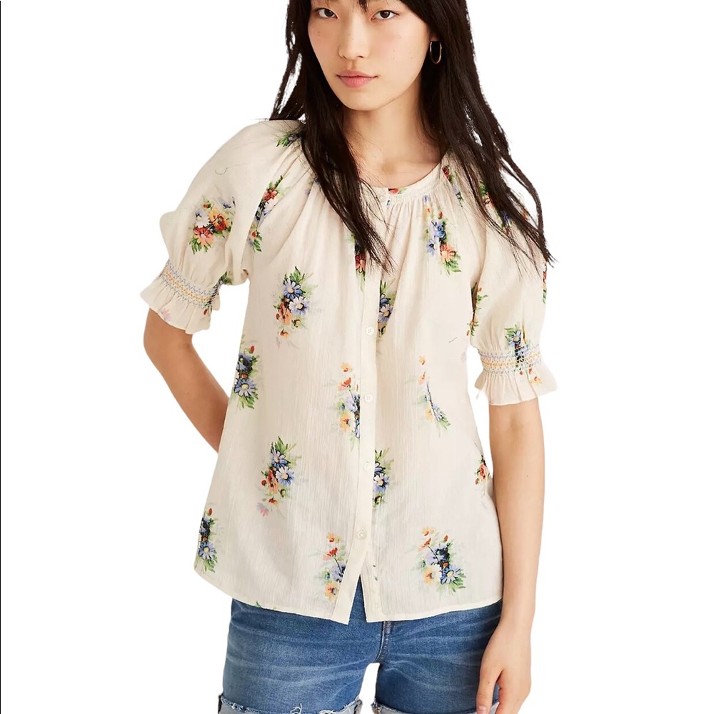 Madewell smocked cotton top.
